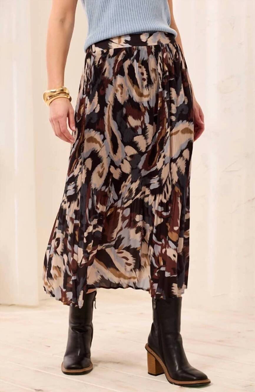 NEW TRIBAL flowy plisse printed midi skirt in steel